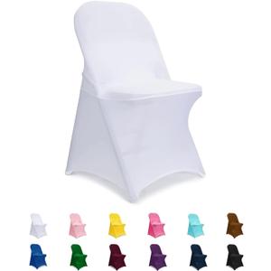 Folding Chair Covers White, Spandex Chair Slipcovers 10 PCS, Universal Fitted Chair Slipcovers for Wedding, Party, Banquet, Holidays, Celebration