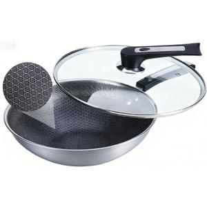 Non Stick Frying Pans,Hybrid 12 Inch Stainless Steel Frying Pan,Honeycomb Skillet with Lid,Non-Toxic Cooking Pan,Compatible with All Cooktops