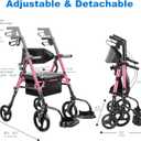 Foldable 2-in-1 Rollator Walker for Seniors with Seat, Lightweight Transport Wheelchair Combo 300 lbs Capacity, All-Terrain Tires, Anti-Tip Brakes, Adjustable Height 33.5"-40"