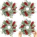 4 Pcs Christmas Artificial Christmas Eucalyptus Wreath 10 Inch Greenery for Front Door Cabinets Indoor Outdoor Wall Decor Christmas Wall Home Kitchen Porch Window Decoration