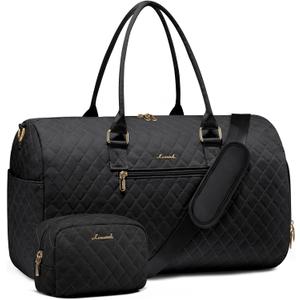 LOVEVOOK Travel Duffle Bag, Weekender Bag for Women with Toiletry Bag, Carry on Overnight Bag with Shoe Compartment, Gym Duffel Bag with Wet Pocket, Mommy Hospital Bags for Labor and Delivery (Large, Black)