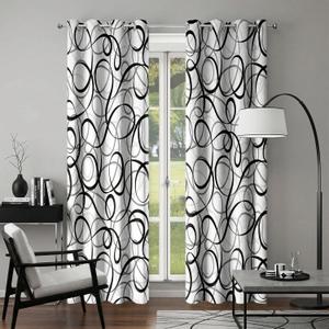 Black and White Blackout Curtains, Modern Abstract Gray Geometric Room Darkening Thermal Insulated Grommet Window Drapes for Living Room Bedroom Decor 2 Panels 52x84 Inches