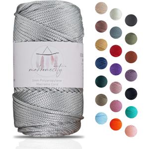 Makromecity, Polyester Macrame Cord 2mm x 375 Yards (1125 feet) 3 skeins of 2mm Polypropylene Light Grey Macrame Cord Crochet Macrame Bag Cord Crafts for Wall Hangings, Bags, Underplate, Rug