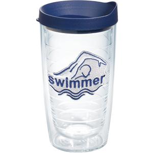 Tervis Swim For It Tumbler with Emblem and Navy Lid 16oz, Clear