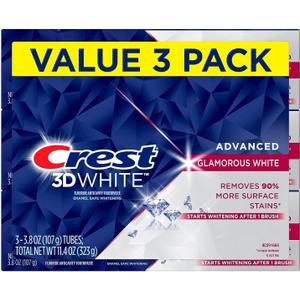 Crest 3D White Advanced Glamorous White Teeth Whitening Toothpaste, 3.8 oz, Pack of 3