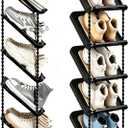 2 Pack Sloping Narrow Shoe Rack 5 Tiers - Free Standing Vertical Shoes Racks for Small Spaces and Corner, Shoe Storage Organizer for Entryway, Tall Slim Shoe Shelf Cabinet for Shoes Boots - Black