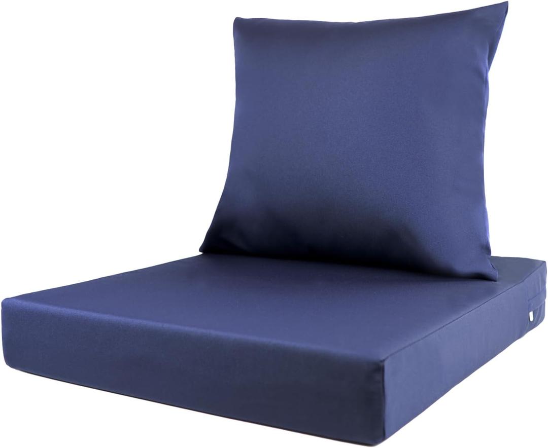 Outdoor Seat Cushion Set 22 x 22 x 3 in Water-Resistant & Fade-Resistant Patio Furniture Cushions with Removable Cover Deep Seat & Back Cushion with Handle and Adjustable Straps-Blue
