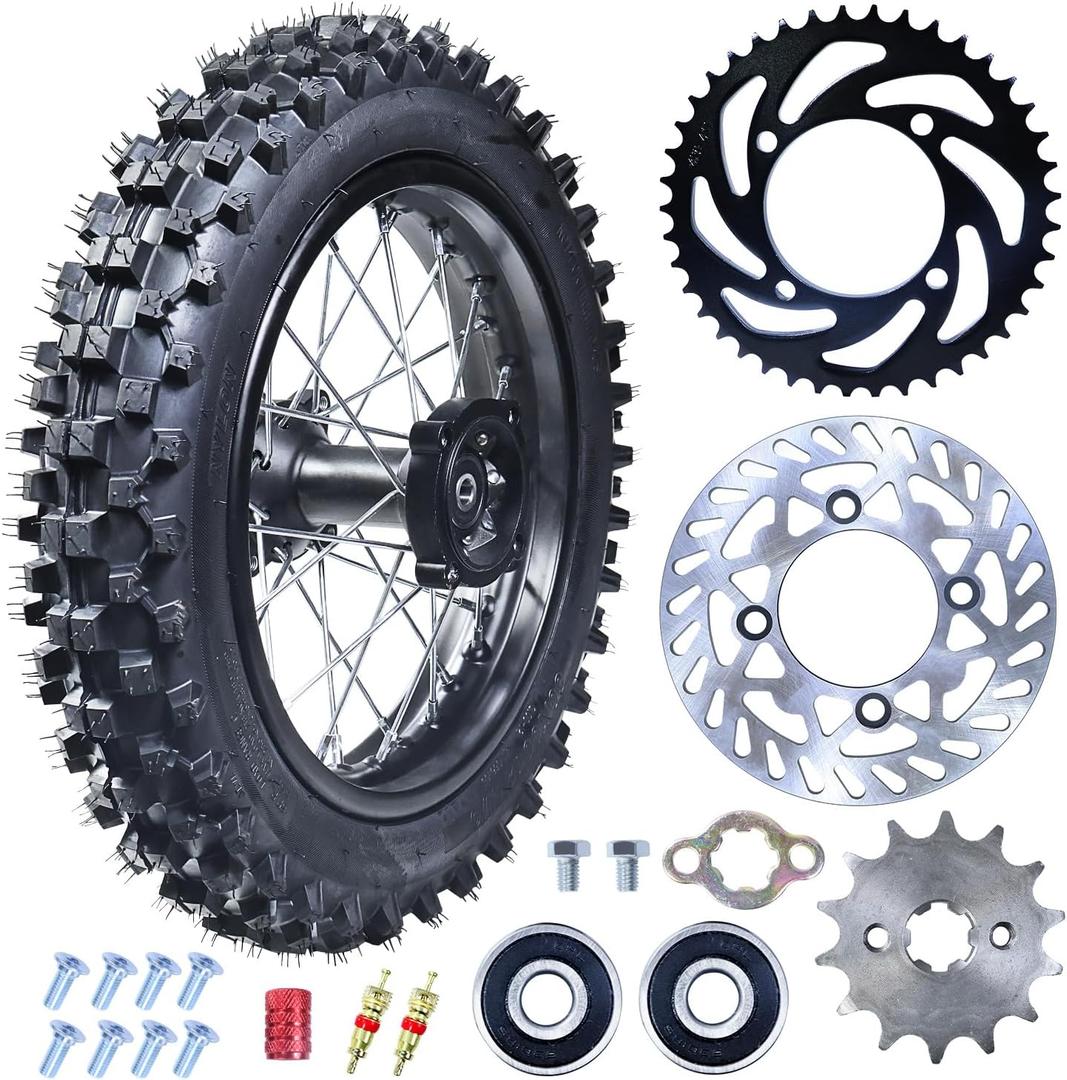 3.00-12 80/100-12 Dirt Bike Rear Rim Wheel Tire With 15mm Bearing for 50cc-125cc Apollo SSR TaoTao Baja DB14 CRF70 TTR PW80 XR70 KLX110 RM65 KX65 Coolster Pit Bike Motorcycle