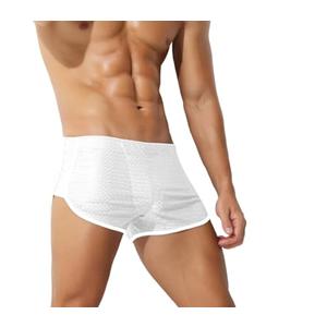 Zjswylyljs Mens Mesh Booty Short Lounge Running with Split Sides Men Sexy 3 Inch (US, Alpha, 3X-Large, Regular, Short, A White)