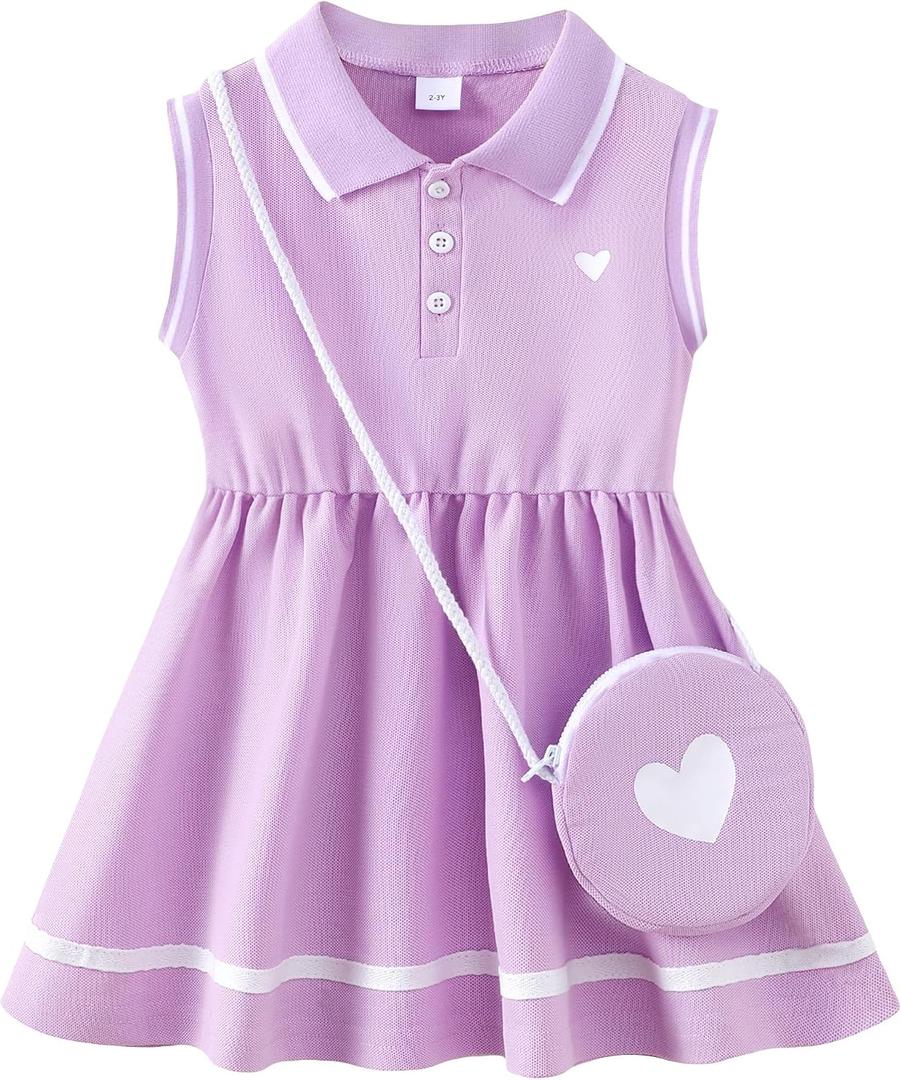 Saeaby Little Toddler Girl Sporty Dress Summer Clothes Ruffle Sleeveless Kids Dresses Sport Causal Sundress Girl Outfits (Purple, Size 6-7Y)