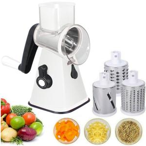 3-in-1 Rotary Cheese Grater with Strong Suction Base, Manual Vegetable Slicer & Shredder, Stainless Steel Drum Set for Cheese, Carrots, Nuts, Potatoes, Chocolate  Safe & Easy Kitchen Tool