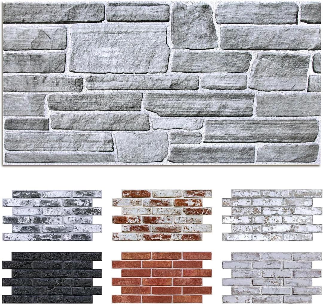 Commomy 12pcs Faux Stone 3D Wall Panels Peel and Stick - 22.8" x 11.8" Thin & UrltraLight Stone Textured Wall Panel for Interior Tile Kitchen, Bedroom,Living Room,TV Background,RV (Covers 22.48 sq.ft)