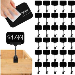 30 Pack Mini Chalkboard Signs with Clip, Clip On Sign Holder for Display, Double Head Rotating Price Signs for Vendors, Black Plastic Sign Clips for Retail Store Shelf (5.7x3.9 Inch)