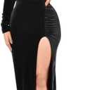 ZileZile Women's Sexy Bodycon Long Sleeve Deep V Neck High Slit Cocktail Party Maxi Dresses (Black), M