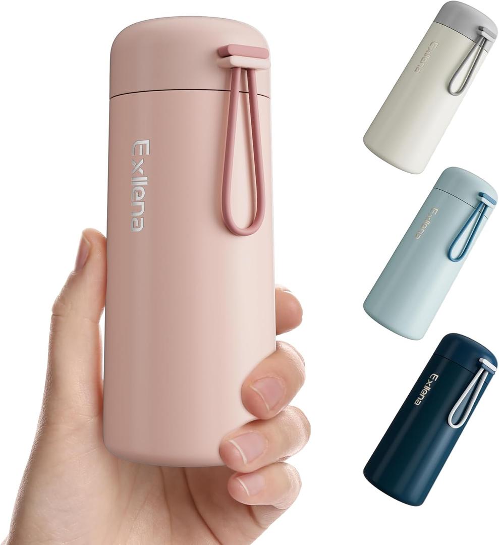 8 oz Water Bottles Made of 304 Stainless Steel, Small Water Bottles Double Wall Vacuum Insulation for Hot&Cold Drinks, Water Bottle Purse with Carry Handle - 100% Leakproof(Pink) (8.5 Ounces)