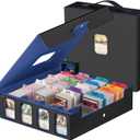 3200+ Trading Card Storage Box with Commander Display, 4-Row TCG Card Box with Portable Handle, Compatible for TCG/MTG/Magic Cards, 30 Colorful Divider, 8 Supporters, US Design Patent (Black&Blue)