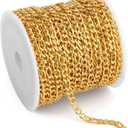 [33 Feet] 18K Gold Plated Stainless Steel Figaro Chain Roll 4.5mm 304 Stainless Steel Link Chains Spool Bulk for Jewelry Making