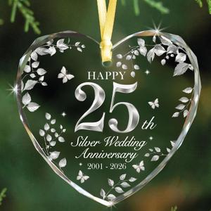 25th Wedding Anniversary Ornament 2001–2026, Silver Anniversary Wedding Gifts Keepsake, 25 Year Anniversary Marriage Gift for Couple, Wife, Husband