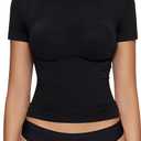 OEAK Womens T-Shirts Short Sleeve Shirts Crew Neck Basic Tees Soft Smoothing Seamless Tshirts Slim Fit Going Out Trendy Tops (Large, Black)