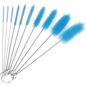 CiaraQ Bottle Cleaning Brushes, 8 Inch Nylon Tube Brush Set, Cleaner for Narrow Neck Bottles Cups with Hook, Set of 10pcs. (Blue)