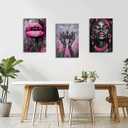 PBXBJY African American Wall Art African Girl Canvas Prints 3 PCS Black Queen with Pink Crown Lips Painting Black Woman Picture Framed Home Office Decor (16.00" x 24.00" x 3PCS)