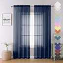 Lecloud Navy Blue Sheer Curtains 84 Inches Long 2 Panels Set, Solid Voile Light Filtering Airy Drapes for Living Room, Elegant Bedroom Decor Window Treatments with Rod Pockets, 40" W x 84" L