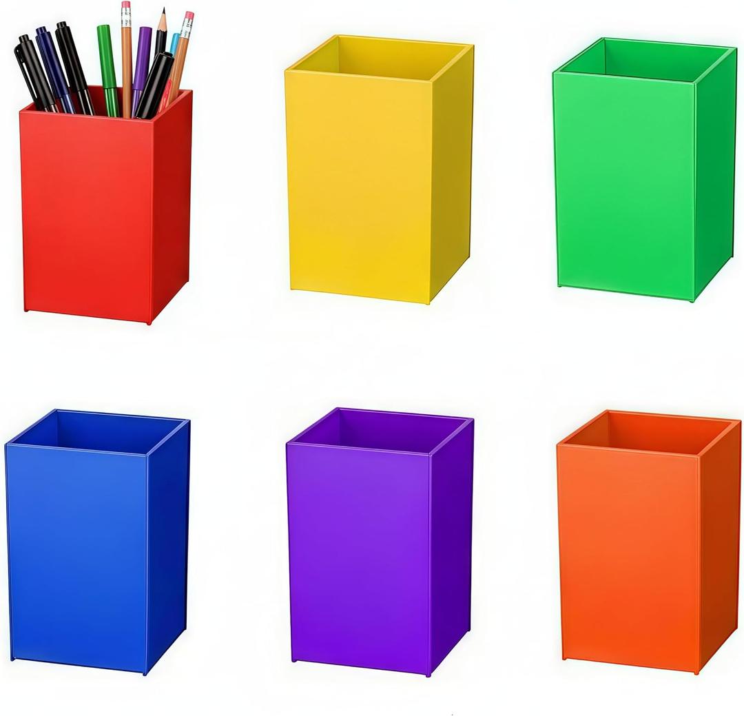 12 Pack Acrylic Pencil and Crayon Organizer, Color Pencil Holder for Classroom, Desk Organization, School Supplies (6 Colors)