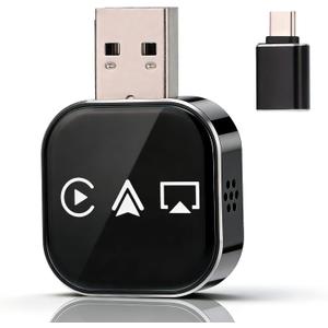 2026 Upgrade 3 in 1 Wireless Carplay Mirror Link Adapter for iPhone/Apple/Android Phone to Car Screen, Auto Connect-Black