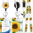 ID Badge Holder with Lanyard and Retractable Badge Reel Clip, Aesthetic Sunflower Card Name Tag Lanyard Vertical ID Protector Bage Clips for Nurse Nursing Doctor Teacher Student