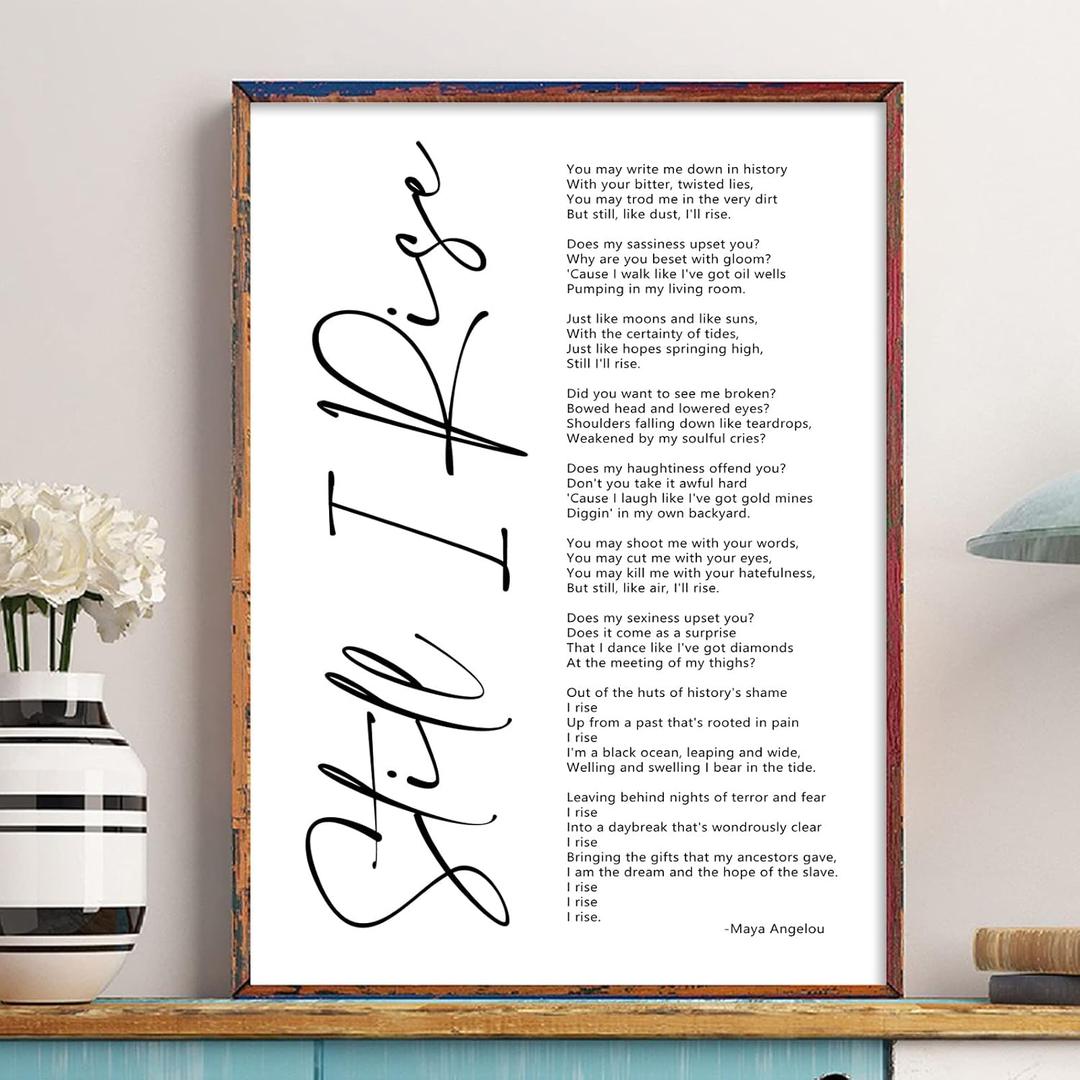 Maya Angelou Quotes Wall Art Canvas Still I Rise Poster Black Art Wall Decor Motivational Posters Inspirational Quotes Wall Art Black Woman Picture for Office Artwork Decor 16x24 Inch Unframed