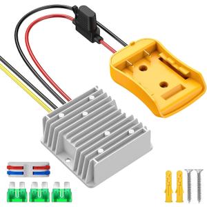 Azocek 20V to 12V Step Down Converter Compatible with DeWalt 20V Battery, 20A 240W DC 12V Buck Converter Adapter for Power Wheel, with 30A Fuse & Wiring Terminal