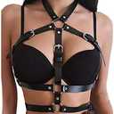 Black Punk Leather Chest Corset Body Waist Chain Belt Adjustable Body Accessories For Women, Girls