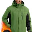 FREE SOLDIER Men's Waterproof Ski Snow Jacket Fleece Lined Warm Winter Rain Jacket with Hood Fully Taped Seams(Grass Green, S)