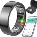 Smart Health Ring for Women Men,Fitness Rings Tracker with Blood Pressure Monitor Heart Rate Blood Oxygen Sleep Monitor IP68 Waterproof Step Counter Calorie Tracker Health Rings for Android iOS Phones (11, Black)