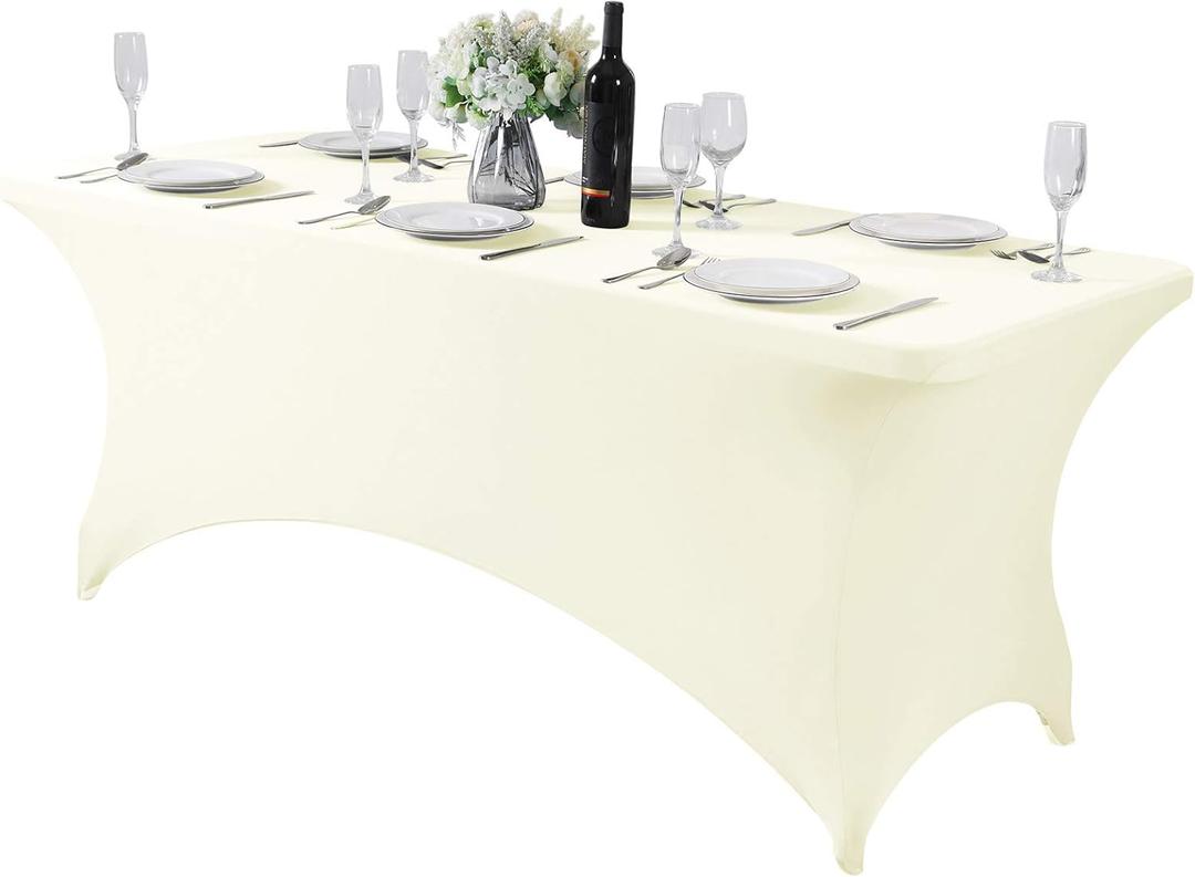 Spandex Table Cover for 6Ft or 4fT or 8ft Table Universal Fitted Stretch Tablecloth for Party, Banquet, Wedding and Events-Ivory (72" x 30" (Rectangular))