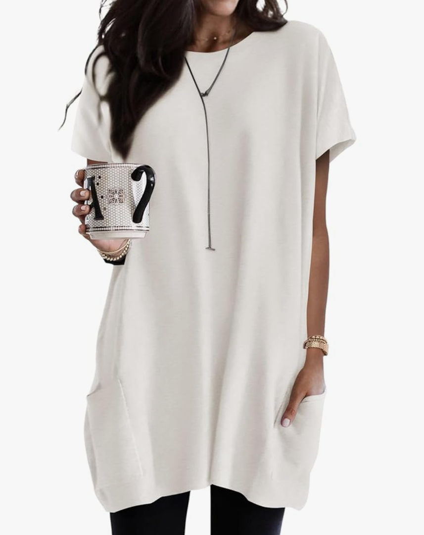 Dokotoo Womens Oversized Tshirts Shirt for Women Spring Summer 2025 Dressy Casual Tops Crewneck T Shirts Loose Fit Short Sleeve Shirts Tunics or Tops to Wear with Leggings White Shirts for Women, XL