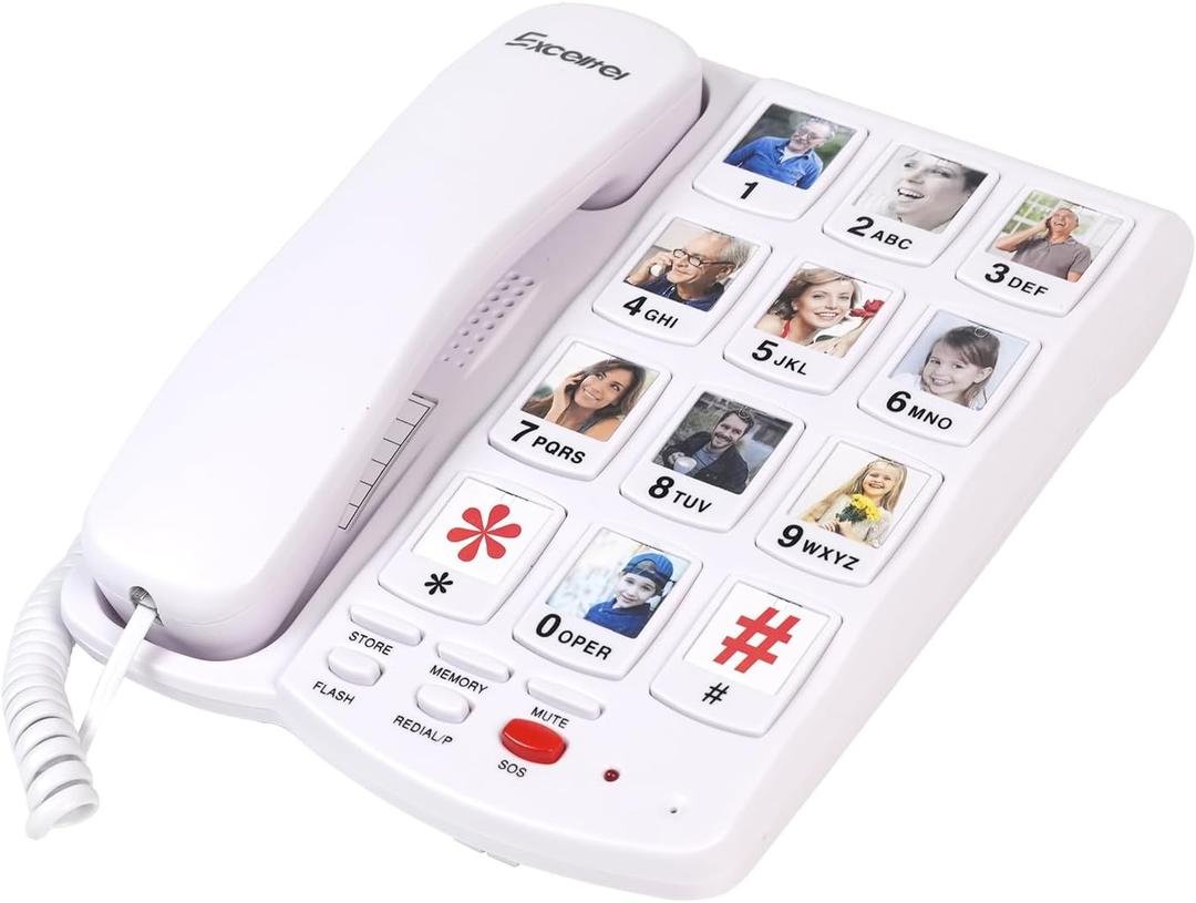 Big Button Phone for Seniors, Corded Landline Telephone with 10 Picture Keys, Phones for Elderly,One-Touch Dialling,Suitable People with Vision Disorders/Hearing Damage (EX-LD-828-01)