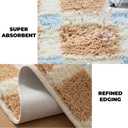 GIB Bathroom Runner Rug Mat 47" x 16", Extra Soft Absorbent Plush Fluffy Bath Rugs, Non-Slip Washable Bath Mats for Bathroom Floor Shower Bedroom Decor, Warm Beige Cream Checkered with Blue Accents