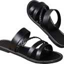 Rihero Women's Strappy Flat Sandals Summer Lace Up Open Toe Comfortable Slip-On Ankle Strap Sandals, Size 38