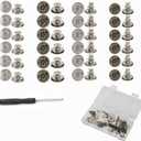 2 x 24 Sets Jean Button for Sewing Metal Jeans Denim,12 Sets Pin Buttons &12 Sets No-Sew Nailess Buttons with Screwdrivers,17mm