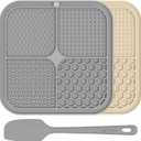 2 Pack Lick Mat for Dogs,Cats,Upgraded 8.58.5 inches Licking Mats with Suction Cups,Slow Feeder Licking Pad for Anxiety Relief and Boredom Reducer,Suitable for Dog Training Set 2 (Gray & Beige)