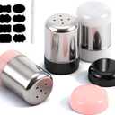 3 Pack Salt and Pepper Shaker with Sticker Marker Moisture Proof Mini Salt Shaker Camping Picnic Outdoor Kitchen Travel Spice Lunch Boxes with Colored Lid Stainless Steel Airtight Dispenser