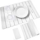 2 PCS Quick Dry Stone Dishes Mats for Kitchen Counter,Collapsible Quick Drying Dish Mats,Ultra Absorbent Diatomaceous Earth Mats for Dishes Bottles Cups, Match Any CountertopWhite 24"16"& 8"x4"