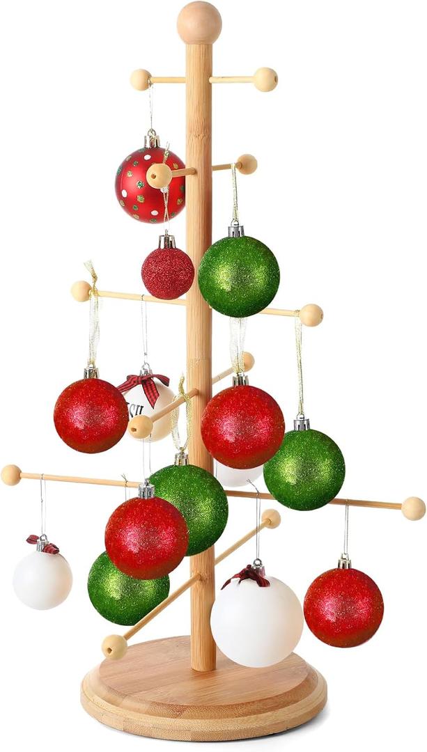 Christmas Tree Ornament Stand Holder with Arms Wooden Christmas Hanger Pretzel Sausage Rack for Counter Top Ornament Display Desktop Tree Holiday Party(17.72 in)