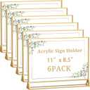 Clear Acrylic Sign Holder 11x 8.5 Horizontal Double Sided Gold Frame Flyer Holder for Wedding Table Number Menu Holder (6pcs)