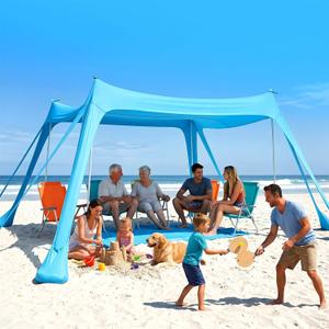 Purebox Beach Tent Sun Shelter - 10x10FT Beach Shade Canopy UPF50+ Protection Easy Setup, with 8 Sandbags, 4 Stability Poles, Sand Shovel, Ground Spikes, Outdoor Shade for Sand, Camping, Fishing, Light Blue (118"L x 118"W x 79"H)
