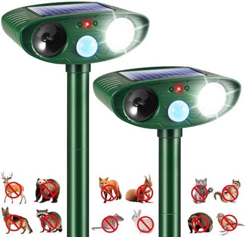 1 Pack 2025 Solar Ultrasonic Animal Repellent Outdoor Deer Repellent Devices Motion Detection Waterproof Cat Skunk Dog Raccoon Squirrel Rabbit Deterrent Animal Repeller Flash Light for Yard Farm