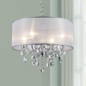 Bestier Modern Elegant Crystal Pendant Drum Chandelier 4 Light Chrome Lighting Fixture LED Ceiling Light Dia 19 in x H 18 in
