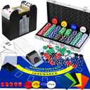 Aoriher Blackjack Casino Game Set, Include 300 Poker Chips, Casino Felt 1 Automatic Card Shuffler 6 Deck Dealer Shoe Discard Holder Tray Aluminum Case for Texas Holdem Blackjack Poker(Blue)