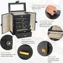 AKOZLIN Huge Jewelry Box Organizer Functional Extra Large Leather Jewelry Storage Case for Women Girls Ring Necklace Earring Bracelet Holder Organizer with Mirror Black